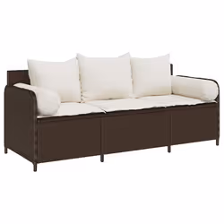 vidaXL Divano da Giardino a 3 Posti con Cuscini in Polyrattan Marrone - Vista aggiuntiva 2