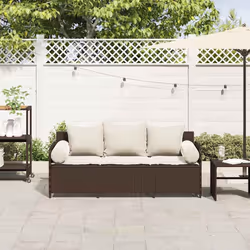 vidaXL Divano da Giardino a 3 Posti con Cuscini in Polyrattan Marrone - Vista aggiuntiva 3