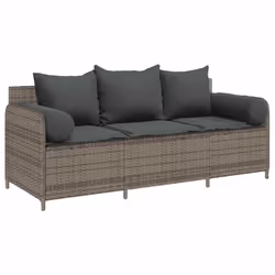 vidaXL Divano da Giardino con Cuscini 3 Posti Grigio in Polyrattan - Vista aggiuntiva 2