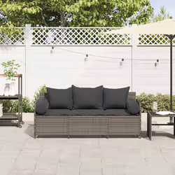 vidaXL Divano da Giardino con Cuscini 3 Posti Grigio in Polyrattan - Vista aggiuntiva 3