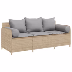 vidaXL Divano da Giardino con Cuscini a 3 Posti Beige in Polyrattan - Vista aggiuntiva 2