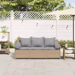 vidaXL Divano da Giardino con Cuscini a 3 Posti Beige in Polyrattan - Vista aggiuntiva 3