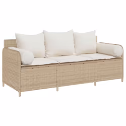 vidaXL Divano da Giardino con Cuscini a 3 Posti Beige in Polyrattan - Vista aggiuntiva 2