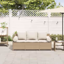 vidaXL Divano da Giardino con Cuscini a 3 Posti Beige in Polyrattan - Vista aggiuntiva 3