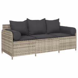 vidaXL Divano da Giardino con Cuscini 3 Posti Grigio Chiaro Polyrattan - Vista aggiuntiva 2