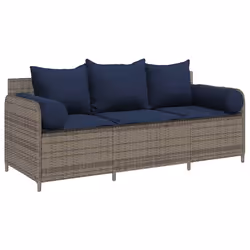 vidaXL Divano da Giardino con Cuscini 3 Posti Grigio in Polyrattan - Vista aggiuntiva 2