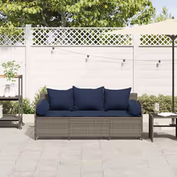 vidaXL Divano da Giardino con Cuscini 3 Posti Grigio in Polyrattan - Vista aggiuntiva 3