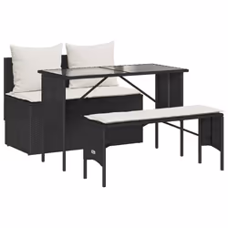 vidaXL Set da Pranzo da Giardino 3 pz con Cuscini Nero in Polyrattan - Vista aggiuntiva 2