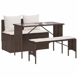 vidaXL Set da Pranzo da Giardino 3pz con Cuscini in Polyrattan Marrone - Vista aggiuntiva 2