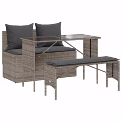 vidaXL Set da Pranzo da Giardino 3 pz con Cuscini in Polyrattan Grigio - Vista aggiuntiva 2