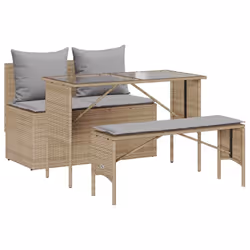 vidaXL Set da Pranzo da Giardino 3 pz con Cuscini Beige in Polyrattan - Vista aggiuntiva 2