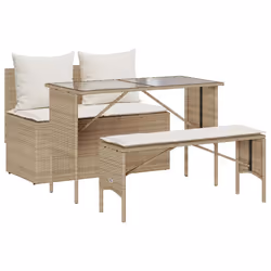 vidaXL Set da Pranzo da Giardino 3 pz con Cuscini Beige in Polyrattan - Vista aggiuntiva 2