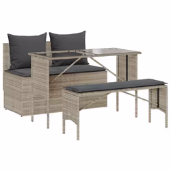 vidaXL Set Pranzo da Giardino 3pz con Cuscini Grigio Chiaro Polyrattan - Vista aggiuntiva 2