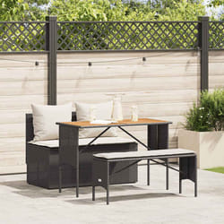 vidaXL Set da Pranzo da Giardino 3 pz con Cuscini Nero in Polyrattan