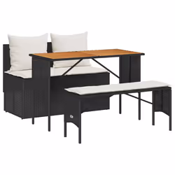vidaXL Set da Pranzo da Giardino 3 pz con Cuscini Nero in Polyrattan - Vista aggiuntiva 2