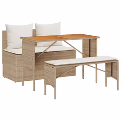vidaXL Set da Pranzo da Giardino 3 pz con Cuscini Beige in Polyrattan - Vista aggiuntiva 2