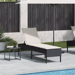 vidaXL Lettino Prendisole con Cuscino Nero 55x200x44 cm in Polyrattan - Vista aggiuntiva 3