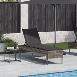 vidaXL Lettino Prendisole con Cuscino Grigio 55x200x44cm in Polyrattan - Vista aggiuntiva 3
