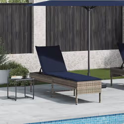 vidaXL Lettino Prendisole con Cuscino Grigio 55x200x44cm in Polyrattan - Vista aggiuntiva 3