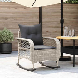 Sedia a Dondolo Giardino con Cuscini Polyrattan Grigio Chiaro Vidaxl 109195