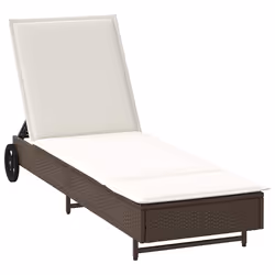 vidaXL Lettino Prendisole con Ruote e Cuscino in Polyrattan Marrone - Vista aggiuntiva 2
