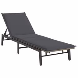 vidaXL Lettino Prendisole con Cuscino Grigio in Polyrattan - Vista aggiuntiva 2
