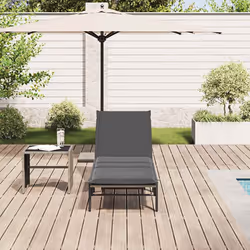 vidaXL Lettino Prendisole con Cuscino Grigio in Polyrattan - Vista aggiuntiva 3