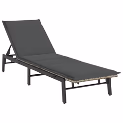vidaXL Lettino Prendisole con Cuscino Grigio Chiaro in Polyrattan - Vista aggiuntiva 2