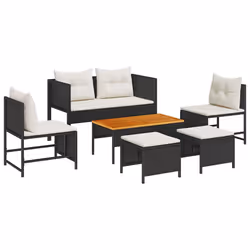 vidaXL Set Divano da Giardino 6 pcs Nero e crema polyrattan - Vista aggiuntiva 2