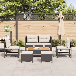 vidaXL Set Divano da Giardino 6 pcs Nero e crema polyrattan - Vista aggiuntiva 3