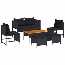 vidaXL Set Divano da Giardino 6 pcs Nero polyrattan - Vista aggiuntiva 2