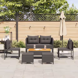 vidaXL Set Divano da Giardino 6 pcs Nero polyrattan - Vista aggiuntiva 3