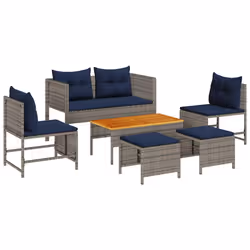 vidaXL Set Divano da Giardino 6 pcs grigio e blu navy polyrattan - Vista aggiuntiva 2