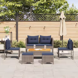 vidaXL Set Divano da Giardino 6 pcs grigio e blu navy polyrattan - Vista aggiuntiva 3