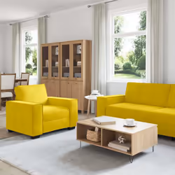 vidaXL Set di Divani 3 pz con Cuscini giallo in Velluto - Vista aggiuntiva 3