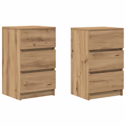 vidaXL Comodini con 3 Cassetti 2 pz Rovere Artigianale 39x35x65 cm - Vista aggiuntiva 2