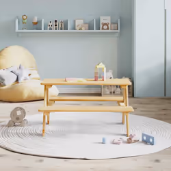 vidaXL Tavolo per Bambini con Panche IRUN 90x79,5x50 cm Legno Massello - Vista aggiuntiva 3