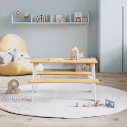 vidaXL Tavolo per Bambini con Panche IRUN 90x79,5x50 cm Legno Massello - Vista aggiuntiva 3