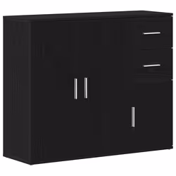 vidaXL Credenza Rovere Nero 91x29,5x75 cm Legno Massello di Argilla - Vista aggiuntiva 2