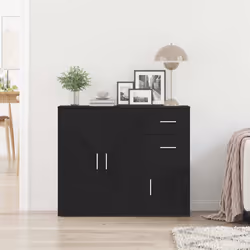 vidaXL Credenza Rovere Nero 91x29,5x75 cm Legno Massello di Argilla - Vista aggiuntiva 3