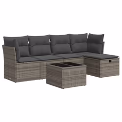 vidaXL Set Divano da Giardino 6 pz con Cuscini Grigio in Polyrattan - Vista aggiuntiva 2