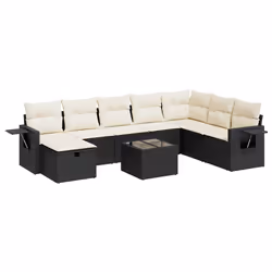 vidaXL Set Divani da Giardino 9 pz con Cuscini Nero in Polyrattan - Vista aggiuntiva 2