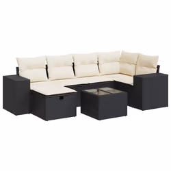 vidaXL Set Divani da Giardino con Cuscini 7pz Nero Polyrattan - Vista aggiuntiva 2