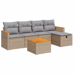 vidaXL Set Divano da Giardino 6 pz con Cuscini Beige in Polyrattan - Vista aggiuntiva 2