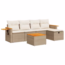 vidaXL Set Divano da Giardino 6 pz con Cuscini Beige in Polyrattan - Vista aggiuntiva 2