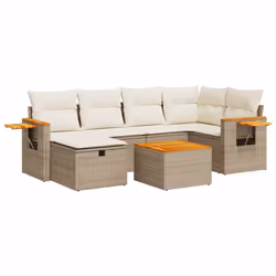 vidaXL Set Divani da Giardino 7 pz con Cuscini Beige in Polyrattan - Vista aggiuntiva 2