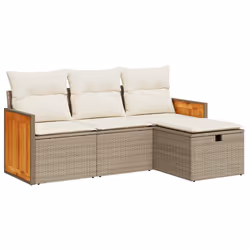 vidaXL Set Divano da Giardino 4 pz con Cuscini Beige in Polyrattan - Vista aggiuntiva 2