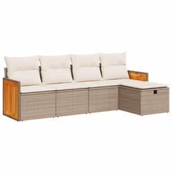 vidaXL Set Divano da Giardino 5 pz con Cuscini Beige in Polyrattan - Vista aggiuntiva 2