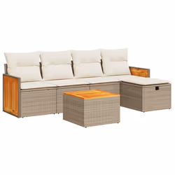vidaXL Set Divano da Giardino 6 pz con Cuscini Beige in Polyrattan - Vista aggiuntiva 2
