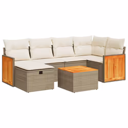 vidaXL Set Divani da Giardino 7 pz con Cuscini Beige in Polyrattan - Vista aggiuntiva 2